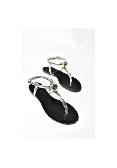Fox Shoess272095209 Gümüş Parmak Arası Kadın Sandalet Gümüş