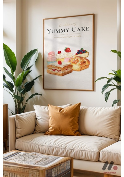 Yummy Cake Tatlı Posteri, Ahşap Çerçeveli Duvar Tablosu - Mutfak Dekorasyonu