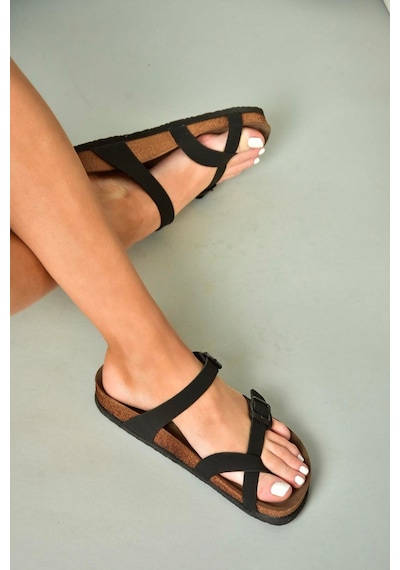 Fox Shoes K777613402 Siyah Süet Parmak Arası Kadın Terlik Siyah-süet Çok Renkli