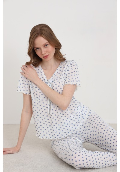 Elitol Jakarlı Viskon Bağlamalı Kadın Pijama Takımı Desenli-2