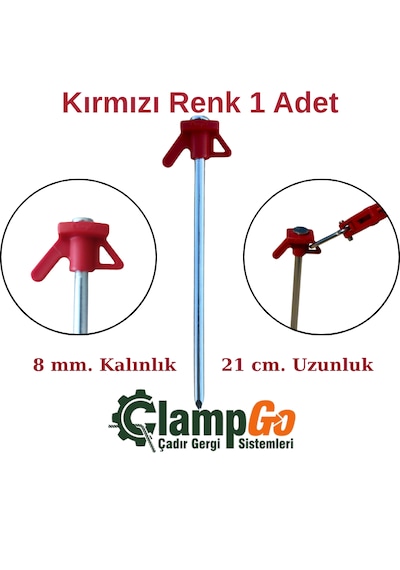 Clampgo Sert Zemin Çadır-tente-tarp Kazığı 8 Mm Kalınlığında 21 Cm Uzunluğunda 1 Adet Kırmızı