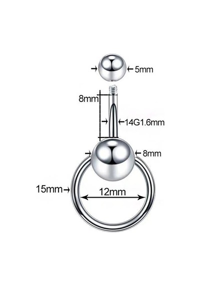 Chavin Çelik 8 Mm Halka Top Göbek Piercing Ev24by Gri