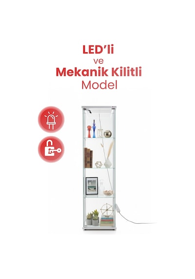 3 Raflı Ledli Kilitli Cam Vitrin Dolap Gümüşlük Koleksiyon Sergi Kitaplık Büfe Mutfak Raflı Detolf Beyaz 3 Raflı Ledli Kilitli Cam Vitrin Dolap Gümüşlük Koleksiyon Sergi Kitaplık Büfe Mutfak Raflı Detolf Beyaz
