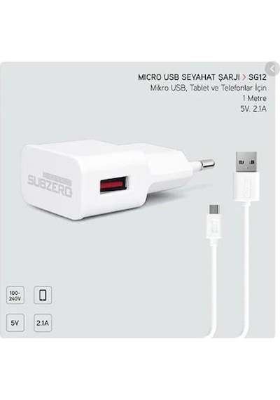 Subzero Sg12 2.1A Micro Usb Seyahat Şarj Cihazı