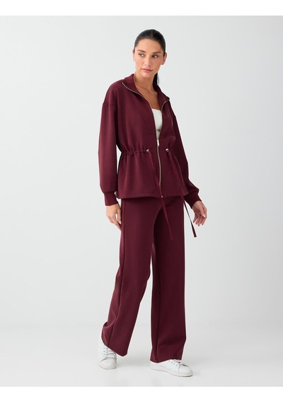 Jimmy Key Bordo Bel Ayarlamalı Fermuarlı Modal Ceket 6ww057725562