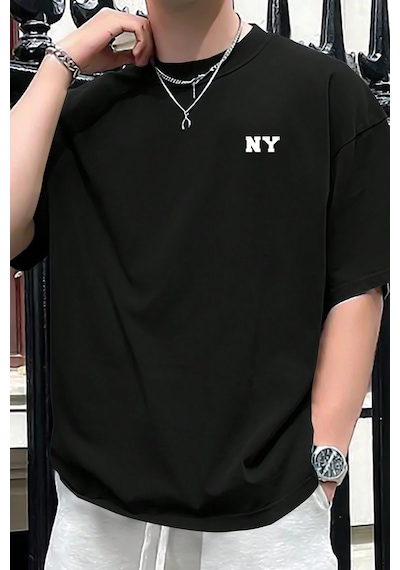Erkek Ny Baskılı Oversize Tshirt Siyah