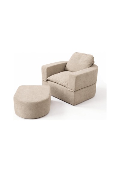 Homedius Sofa Bed Katlanır Yatak Olabilen Berjer Koltuk Puf Seti Krem