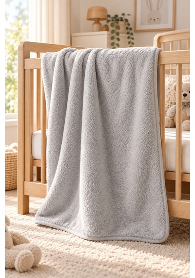 Senpai Wellsoft Bebek Çocuk Battaniyesi 100x150 CM Çift Taraflı Kundak Puset Örtüsü Yumuşak Açık Gri