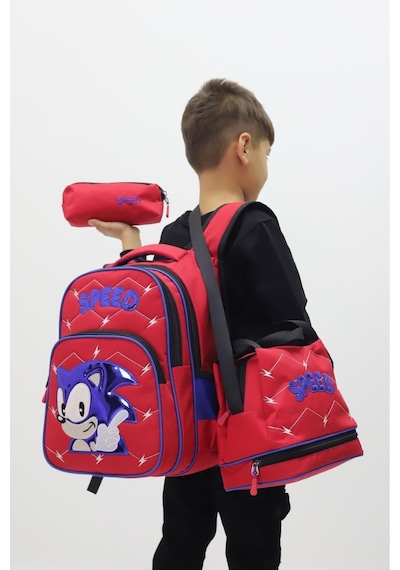 Kirpi Sonic Erkek Çocuk 3 Lü Okul Çanta Seti Özel Tasarım Sırt Çantası Beslenme Çantası Kalemlik Pembe