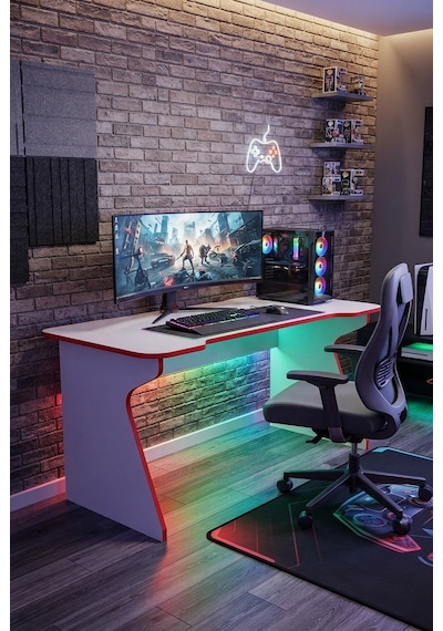 Profesyonel Rgb Ledli Oyuncu Masası 140 75 75 Cm Bilgisayar Masası Gamer Çalışma Masası Beyaz Profesyonel Rgb Ledli Oyuncu Masası 140 75 75 Cm Bilgisayar Masası Gamer Çalışma Masası Beyaz