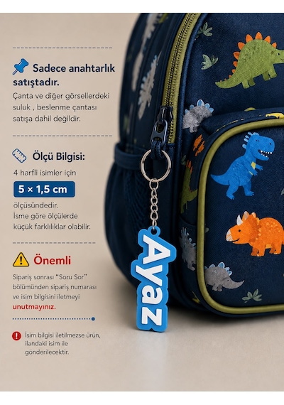 Kişiye Özel İsimli Okul Çantası Anahtarlığı 3d Baskı Açık Mavi