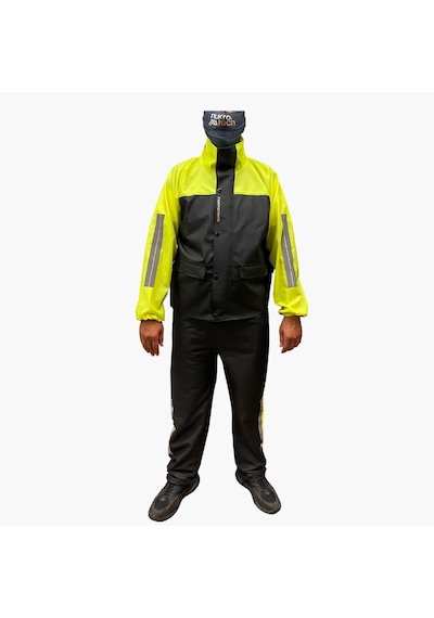 Nukrotech Astarlı Cepli PVC Su Geçirmez Motosiklet Yağmurluğu Siyah - Sarı