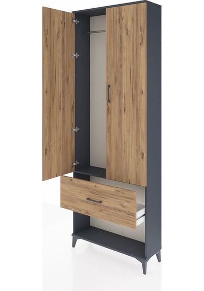 Arges Dolap Tek Raflı Tek Çekmeceli Tek Askılı 88x30x243 Antrasit-çam Antrasit