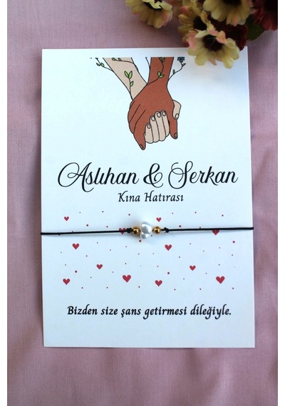 40 Adet Kişiye Özel Kartlı Şans Bilekliği - Kına Hediyesi - M43