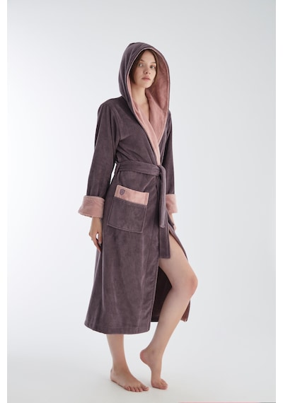Uzun Kapüşonlu Triga Bambu Cotton Bayan Bornoz LİLA