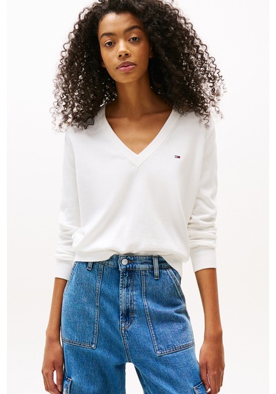Tommy Jeans Kadın Süveter Dw0dw19888 Beyaz