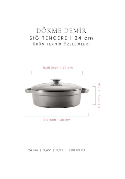 Voeux 24 Cm Sığ Tencere - Degrade Gri