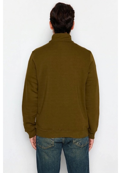 Benerly Erkek Dik Yaka Fermuarlı Standart Kol Regular Kalıp Sweatshirt Fo Yeşil