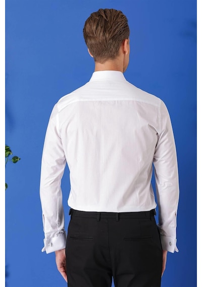 Efor Slim Fit Duble Manşet %100 Pamuk Klasik Beyaz Gömlek Gk 682 Beyaz