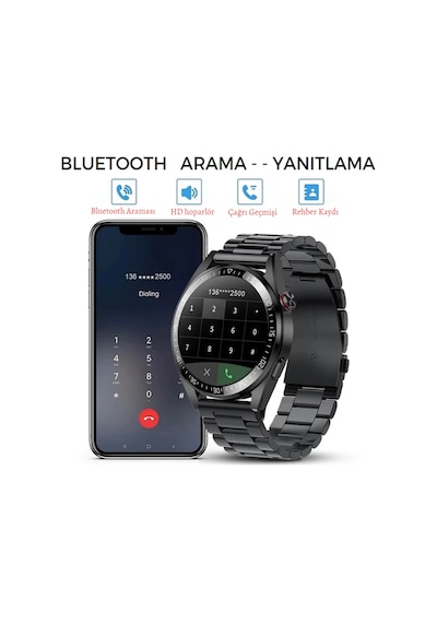 Spor Klasik Siyah Arama Yapan Erkek Akıllı Saat Android&ios Huawei Iphone Uyumlu Kol Saati