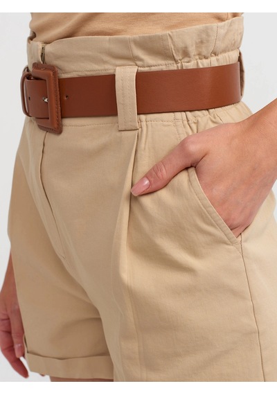 Ollacollection Yüksek Bel Kemerli Şort Camel