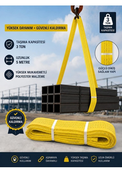 5 Metre 3 Ton Çeker Sapan Halat Zekioğlu Group Flat Webbing Sling Gözlü Polyester Sapan 3000kg Taşıma Kapasiteli 5 Metre Kaldırma Sapanı