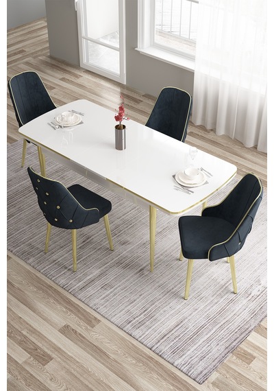 Canisa Tia Serisi 80x132 Açılabilir Mdf Mutfak Masası Takımı Beyaz Masa Gold Detay 4 Antrasit Sandalye Masa Beyaz Sandalye Antrasit Canisa Tia Serisi 80x132 Açılabilir Mdf Mutfak Masası Takımı Beyaz Masa Gold Detay 4 Antrasit Sandalye Masa Beyaz Sandalye Antrasit