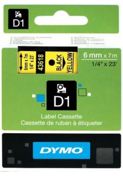 Dymo 43618 Sarı/Siyah D1 Yedek Şerit 6 MM X 7 M