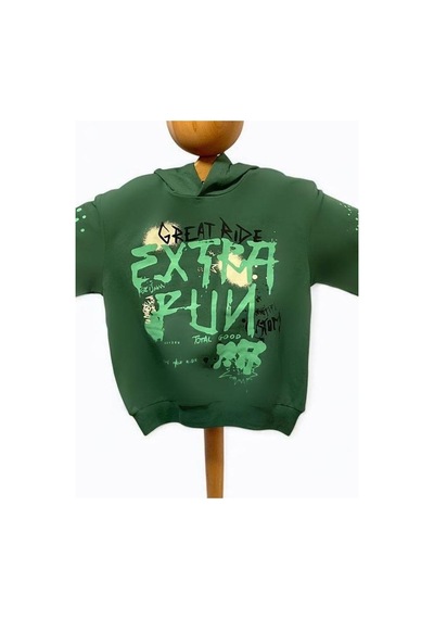 Nk Kids Erkek Çocuk Pamuklu Orta Kalınlıkta Kapüşonlu Sweatshirt-15449 YESIL