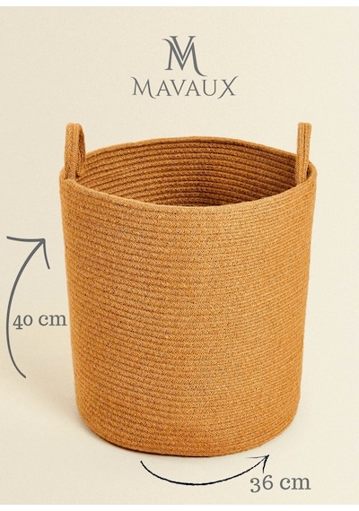 Mavaux Çok Amaçlı, 40cm-36cm Büyük Boy, Yanları Saplı, Sepet, Jüt, Hasır, Dokuma Sepet, Düzenleyici Jütbüyük
