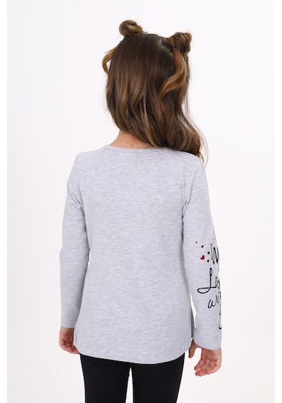 Toontoy Kids Toontoy Kız Çocuk Göğsü Pullu Fiyonklu Nakışlı T-shirt Gri Melanj