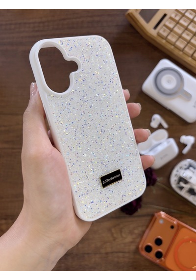 Samsung A07 Uyumlu Kadife İç Yüzey Tasarımlı Taşlı Işıltılı Parlak Pırlanta Kılıf Dia Plus Beyaz