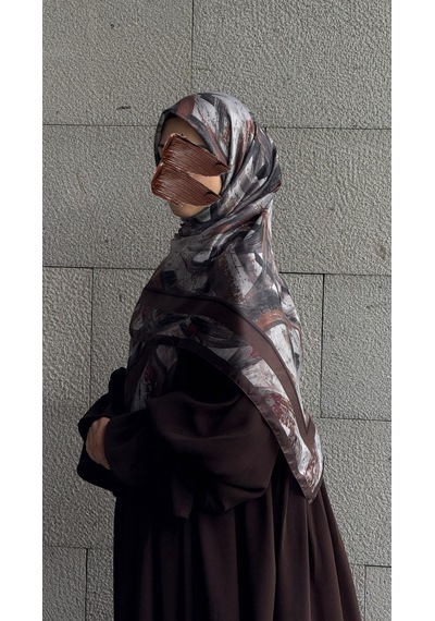 Qalortex Scarf Pamuklu Soft Fırça Desen Eşarp-kahve