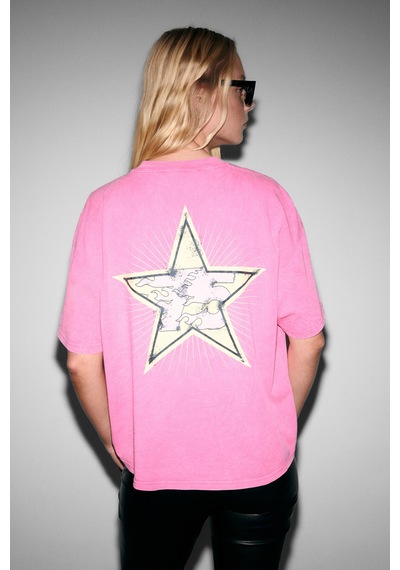 Grımelange Rosy Kadın Yumuşak Ve Esnek Kumaşlı Baskı Detaylı Yıkamalı Pembe T-shirt Pembe