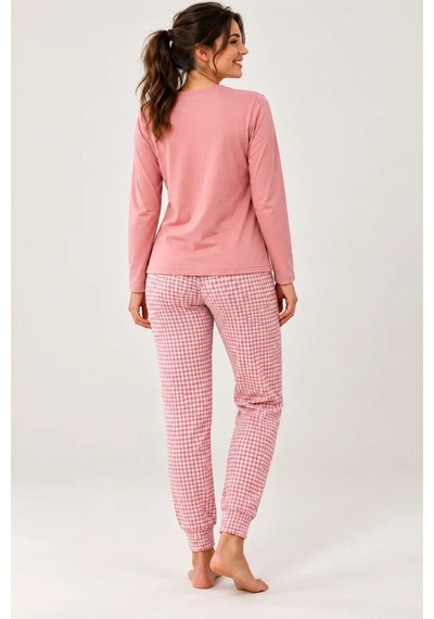 Gd Goldoremi Kadın Likralı Termal Kumaş Manşetli Uzun Kollu Pijama Takımı PEMBE