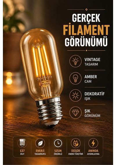 T45 Rustik Filament Led Ampul, E27 Duy, 4w, 2700k Sıcak Gün Işığı, 280 Lm, 5'li Set Diğer