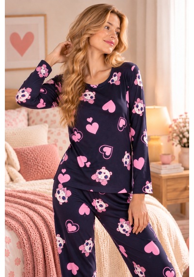 Free Beka Bisiklet Yaka Şık Desenli Rahat Ve Esnek Kumaş Uzun Kollu Kadın Pijama Takımı Siyah Free Beka Bisiklet Yaka Şık Desenli Rahat Ve Esnek Kumaş Uzun Kollu Kadın Pijama Takımı Siyah