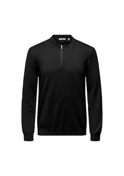 Only & Sons Onswyler Lıfe Reg 14 Half Zıp Polo Knıt Erkek Black Kazak - 22034225 Siyah