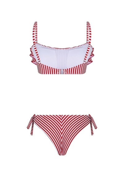 Bonesta Payee Volanlı Straplez Kırmızı Bikini Takımı Kırmızı