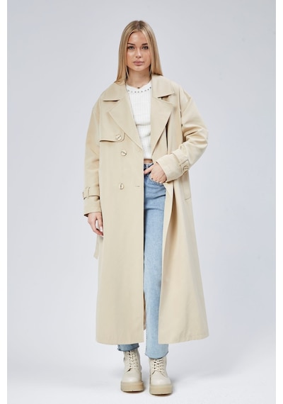 Oversize Rüzgarlık Detaylı Trençkot Vizon