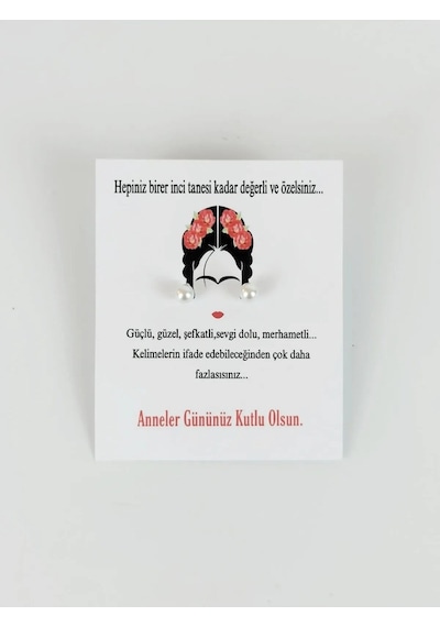 20 Adet Kadınlar Günü Kuşe Kartlı İnci Küpe - Kadınlar Günü Krem
