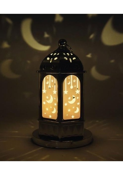 16 Cm Ramazan Ledli Gümüş Tabanlı Parlak Model Fener - Dekoratif Ramazan Feneri Diğer