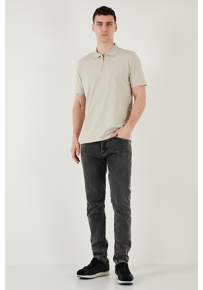 Buratti Pamuklu Regular Fit Yarım Fermuarlı Erkek Polo Yaka T Shirt 5902972 Taş