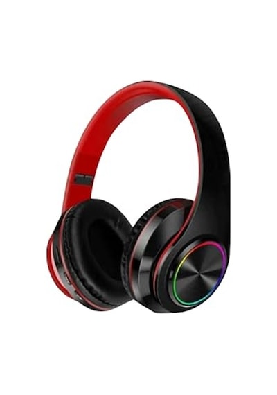 Kablosuz Kulaklık Bluetooth Mikrofonlu Kulaküstü Kulaklık Led Işıklı Katlanabilir Kırmızı
