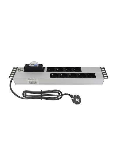 19'' 2u 9'lu Schuko Sigortalı Aluminyum Rack Kabin Grup Priz Pdu