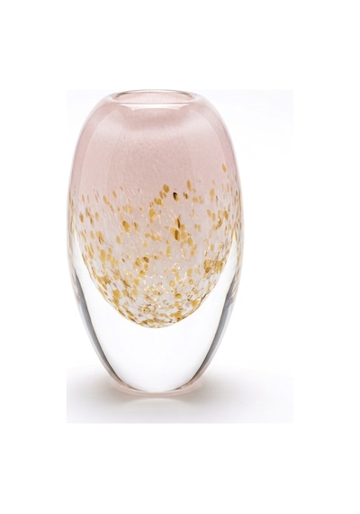 19 Cm Kristal Vazo - Gold Işıltılı Pudra Pembe Lüks Dekoratif Cam Vazo Beyaz