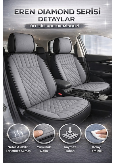 Hyundai İ20 2008 Ve Sonrası Uyumlu Eren Daimond Gri 2'li Minder Seti