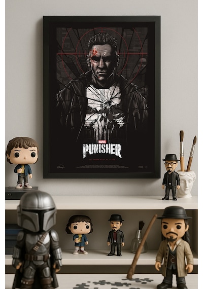 Punisher Siyah Ahşap Çerçeveli Poster, Film Duvar Tablosu
