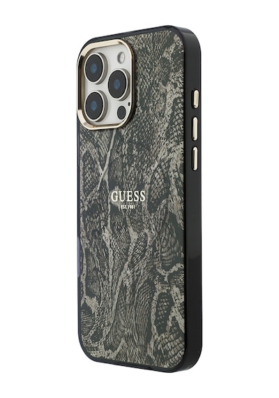 Apple Uyumlu iPhone 16 Pro Max Kılıf Guess Lisanslı M-safe Özellikli Yazı Logolu Python Desenli Kapak Kahverengi