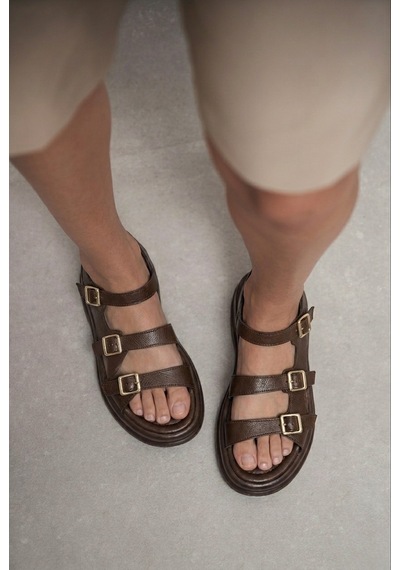 Giamgia Store Kadın Kahverengi Kalın Taban 3 Bantlı Tokalı Rahat Günlük Sandalet-2348 Giamgia Store Kadın Kahverengi Kalın Taban 3 Bantlı Tokalı Rahat Günlük Sandalet-2348